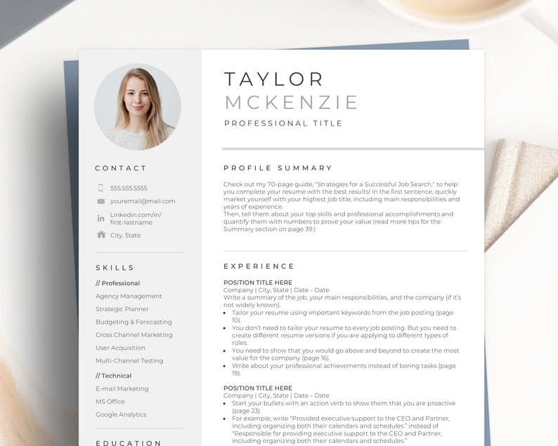 Resume Template, Modern Resume Template with Photo, Resume Template Word, Creative Resume, Cover Letter, Professional CV Template zdjęcie 1