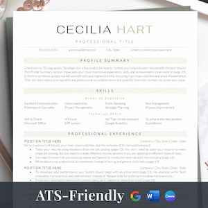 ATS Friendly Resume Template for Canva, Google Docs & Word | ATS Professional Resume, Simple, Minimalist Resume ATS, Modern Executive Resume