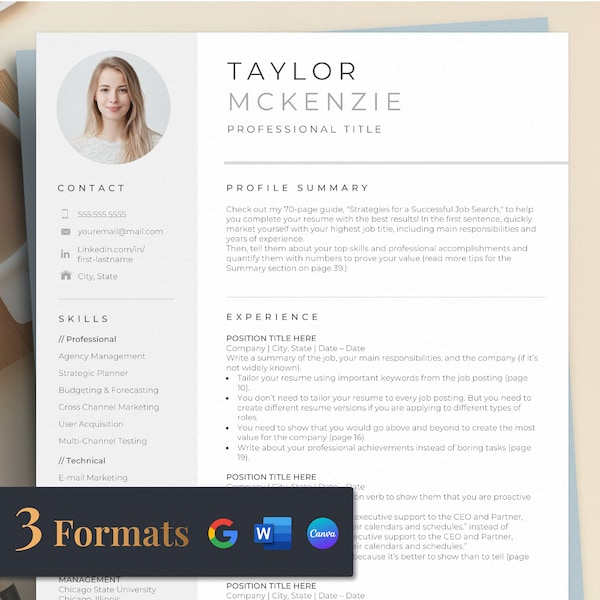 Resume Template, Modern Resume Template with Photo, Resume Template Word, Canva Creative Resume, Cover Letter, Professional CV Template