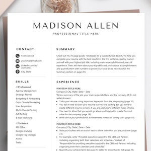 Clean, Simple, Modern, Minimalist Resume Template for Word, Google Docs Resume Template with Free Cover Letter, Executive Resume