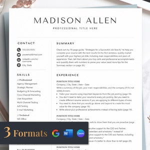 Clean, Simple, Modern, Minimalist Resume Template for Canva, Word, Google Docs Resume Template with Free Cover Letter, Executive Resume