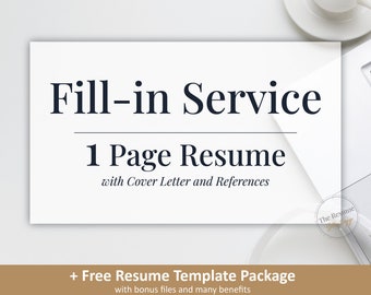 Resume Fill-In 1 Page & Free Resume Template, Cover Letter, References | CV Fill-In Resume Service | Professional CV Resume Update