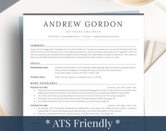 Software Engineer ATS Resume Template | ATS Friendly Resume Template Tech, IT, Computer Science Technology Resume for Google Docs & Word