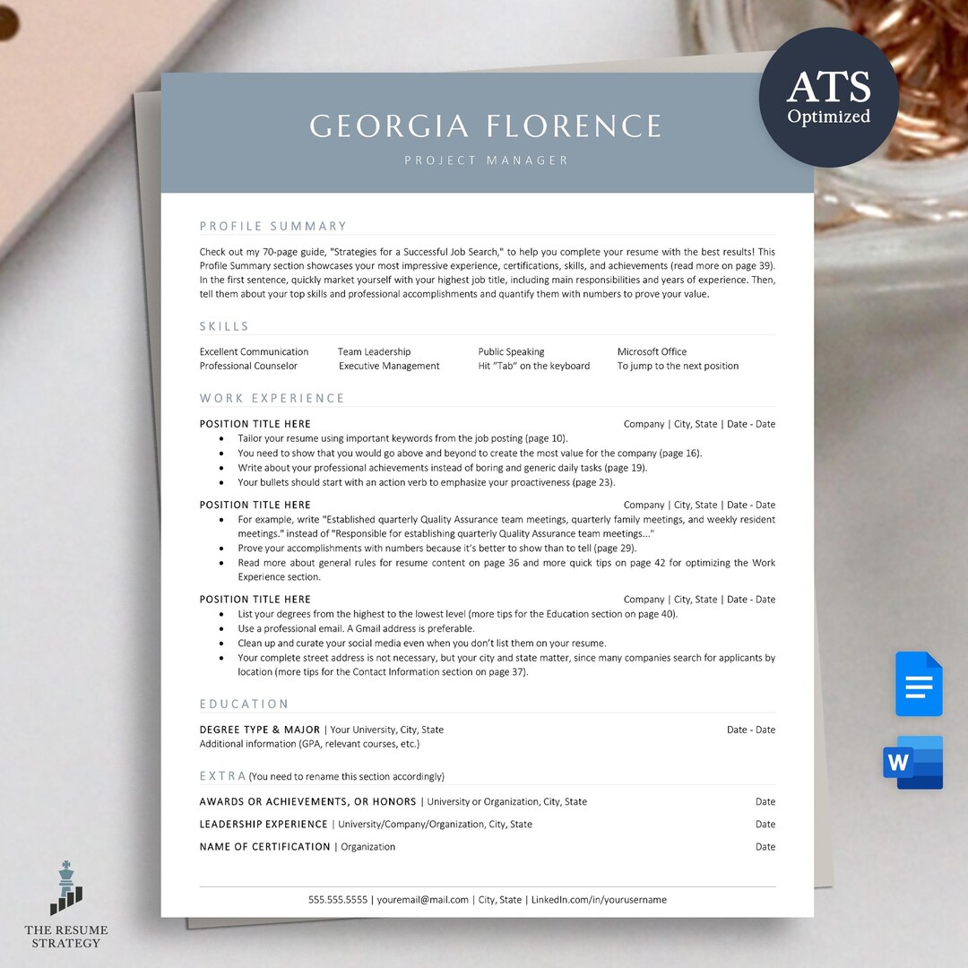 Project Manager Resume Template: Modern Executive (google Docs, Word ...