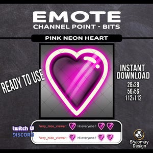 Neon Glowing Heart Pink Emote or Twith Discord Chain Point