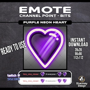 Neon Glowing Heart Purple Emote or Twith Discord Chain Point