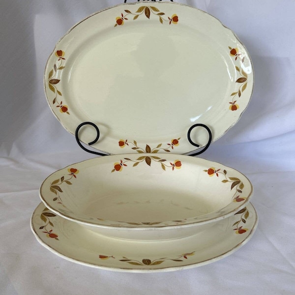 Jewel Tea by Hall Setving Set 2 Oval Platters, and 1 Oval Serving Bowl Vintage