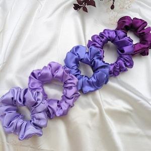 Purple satin scrunchie set, Silk satin scrunchy pack, Lilac scrunchies Australia, Bridesmaid gift for teenage girl, Birthday gift for women