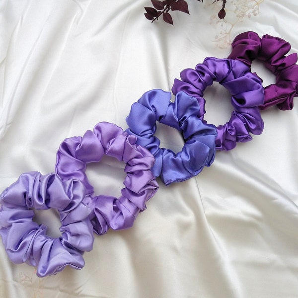 Purple satin scrunchie set, Silk satin scrunchy pack, Lilac scrunchies Australia, Bridesmaid gift for teenage girl, Birthday gift for women