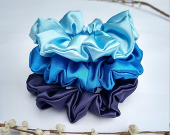 Blue Satin Scrunchie Set: Royal & Navy Hair Accessories