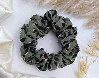 Green Leopard Print Scarf Scrunchie: Animal Print Hair Accessory