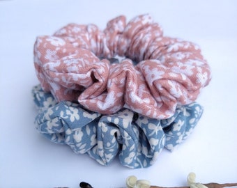 Floral Scrunchie: Pink & Blue Boho Hair Tie