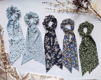 Floral Scarf Scrunchies: Removable Bow, Hair Tie