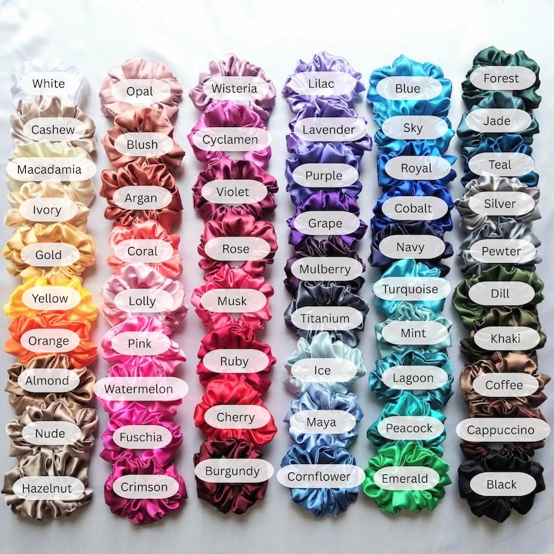 Satin Scrunchies in 56 Colours and 4 Sizes - Handmade Hair Accessories image 3