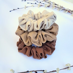 Brown Linen Scrunchie Set: Neutral Hair Accessories, Melbourne Made