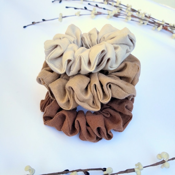 Brown Linen Scrunchie Set: Neutral Hair Accessories  display picture 1