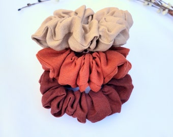 Earth Tone Linen Scrunchie Set: Biscuit, Pimento, Rust