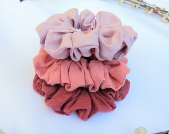 Pink Linen Scrunchie Set: Pastel Hair Accessories, Natural Gift