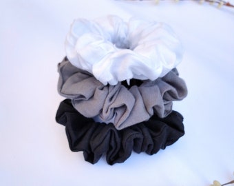 Linen Scrunchie Set of 3: Black, White & Steel - Handmade in Melbourne