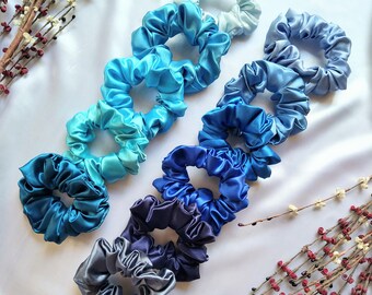 Blue Satin Scrunchie Set: Bridesmaid Hair Accessories