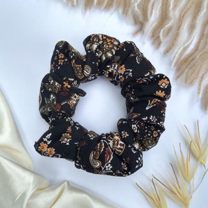 Black Paisley Scrunchie: Scarf Tie Hair Accessory