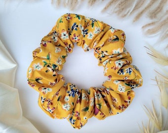 Mustard scrunchie, Flower scrunchies floral, Boho scrunchy, Hair accessories, Girl birthday gift for friend, Cute gift for girlfriend