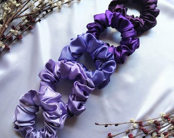 Purple Satin Scrunchie Set: Handmade Lilac Hair Accessories