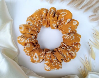 Mustard Floral Scrunchie: Boho Hair Accessory