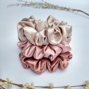 Pink Satin Scrunchie Set: Blush, Opal, Cashew Hair Accessories