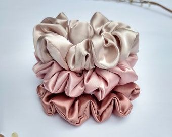 Pink Satin Scrunchie Set: Blush, Opal, Cashew Hair Accessories