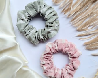 Gingham Scrunchies: Pink & Green Check Hair Accessory