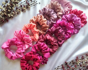 Pink satin scrunchie set, Silk satin scrunchy pack, Rose gold scrunchie, Bridesmaid gift