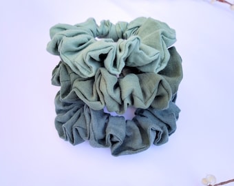 Green Linen Scrunchie Set of 3 - Handmade in Australia