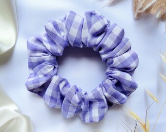 Lilac scrunchie, Gingham scrunchie, Purple gingham hair accessories, Small gifts for women present, Hair scrunchie, Cute gift for young girl