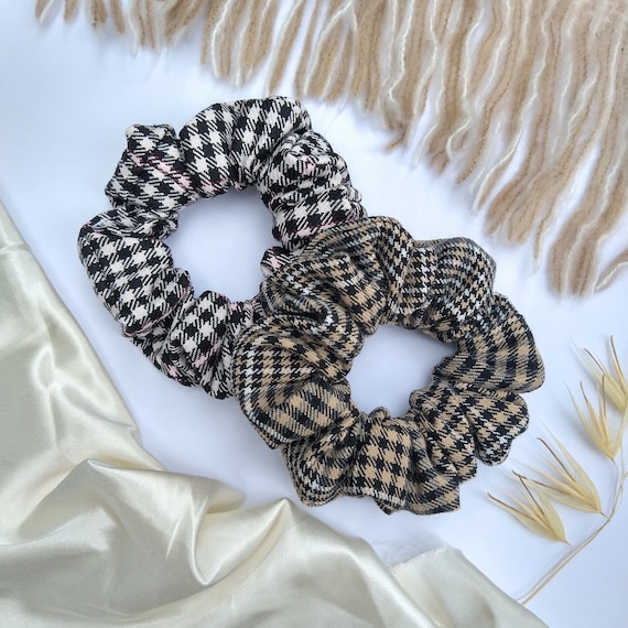 Luxury Brown Patterned Hair Scrunchie Luxury Designer Plaid Brown Headband Scrunchie Set Brand  main image 3