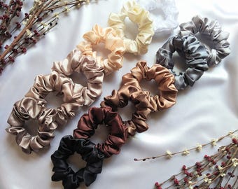 Neutral Satin Scrunchie Set: Handmade Hair Accessories