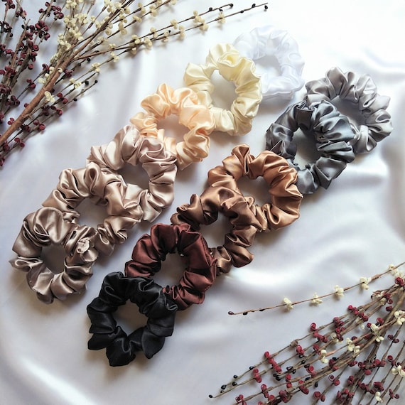 Neutral Satin Scrunchie Set: Handmade Hair Accessories - Etsy display picture 2