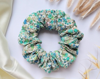 Flowers scrunchie, Pastel scrunchie, Green scrunchie, Pretty scrunchies, Best friend birthday gift for girls, Popular right now for women