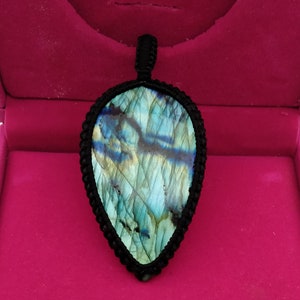 Macrame Lace Labradorite Pendant Soul Sister Handmade Woven Necklace Wedding Necklace Mother's day gift Labradorite Thread Wrapped Pendant..