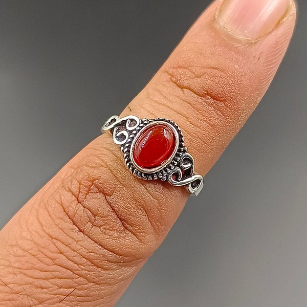 Red Onyx Ring, 925 Sterling Silver Ring, Statement Ring, Gemstone Ring, Ring for Women, Promise Ring, Handmade Gift Jewelry, Gift For Her...