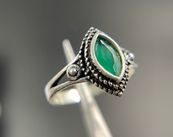 Onyx Rings-925 Sterling Solid Silver Rings-Amazing Green Onyx Rings-Handmade Rings-Antique Silver Rings-Anniversary Rings-Cut Gemstone Rings