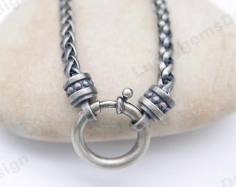 925 Silver Foxtail Chain Wheat Chain Braid Chain Viking Bracelet &Neklace Sets Chain Oxidized Silver 925 Sterling Silver 3mm-8mm