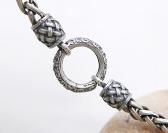 Colar masculino prateado, colar viking, corrente rabo de raposa, corrente de trigo, conjunto de pulseira e colar em prata de lei 925.