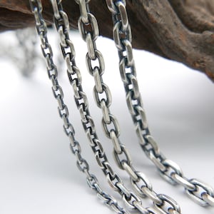 Oxidized Silver Chain, 925 Sterling Silver Chain, Cable Chain, Men Necklace, 3mm 4mm 5mm 6mm