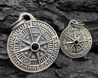 Engraved Pendant Compass Necklace Solid Silver 925 Necklace For Couples.