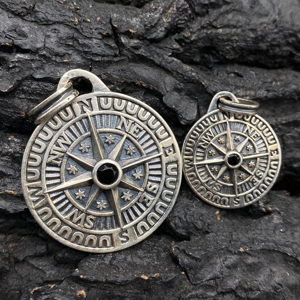 Pendentif gravé Compass Collier Solid Silver 925 Collier Pour Couples.