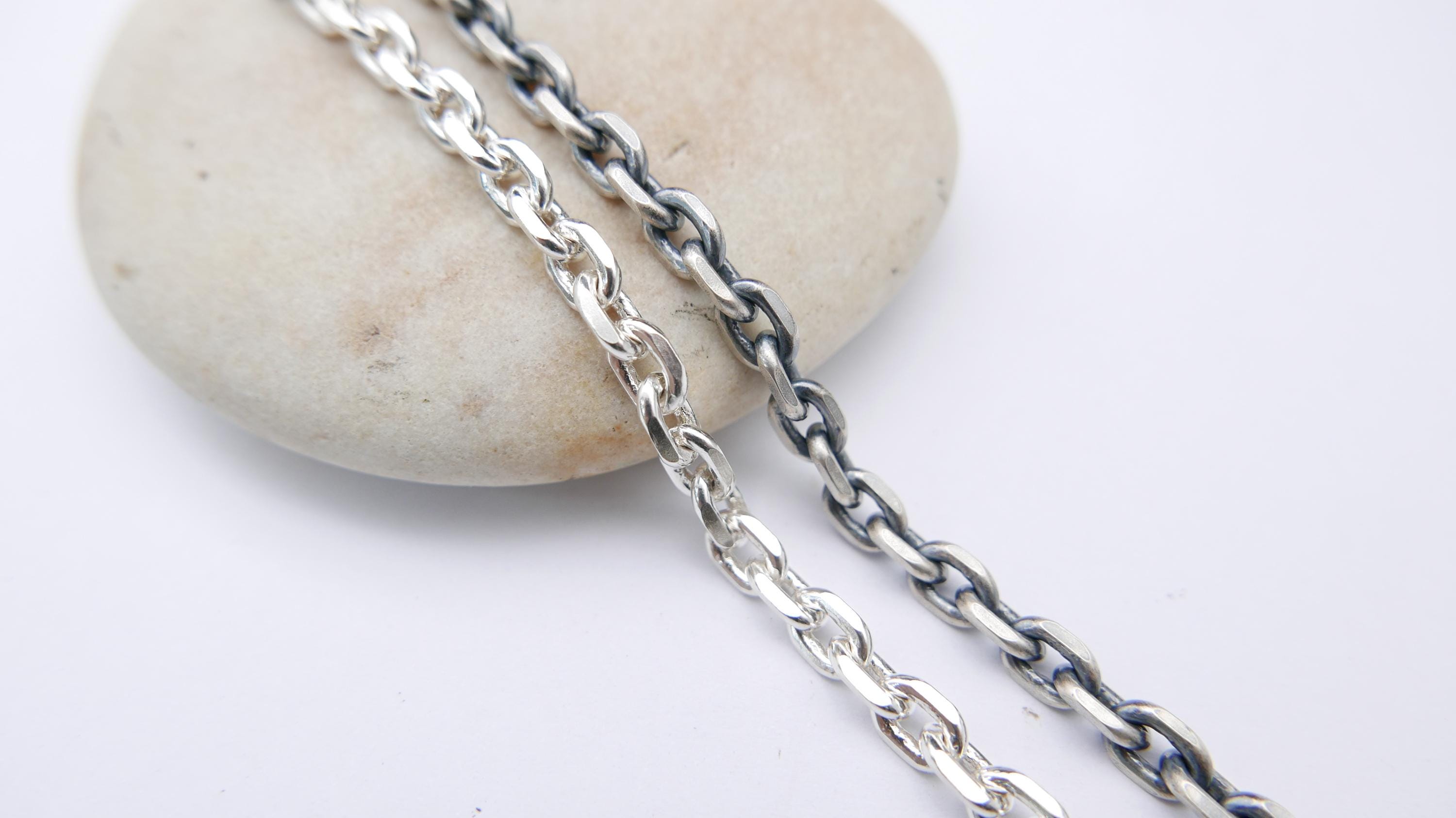 Oxidized Silver Chain, 925 Sterling Silver Chain, Cable Chain, Men