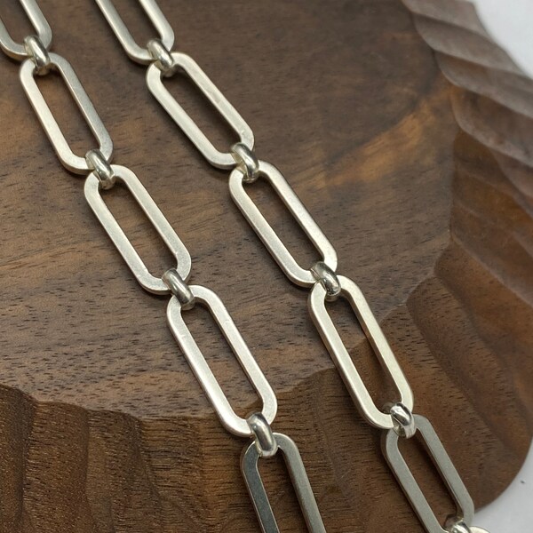 Silver 925 Chain, Paper Clip Chain, Rectangle Chain, Silver Necklace,7.2mm Width Bracelet Chain