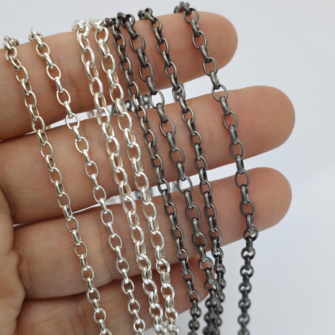 925 Silver Chain Rolo Chain Oval Ring Chain Rolo Necklace - Etsy