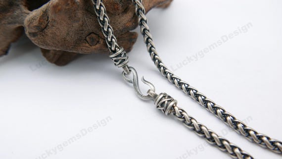925 Solid Silver Mens Chain Viking Necklace Mens Silver Necklace Foxtail Chain Wheat Chain Braid Chain Bracelet &Neklace With Hook Clasp